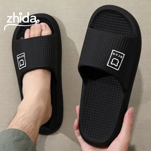 ZHIDA Fashion Women's Slippers Indoor Bathroom Soft Sole EVA Men Cartoon Bear Print Slides Summer Outdoor Couple Cool Shoes