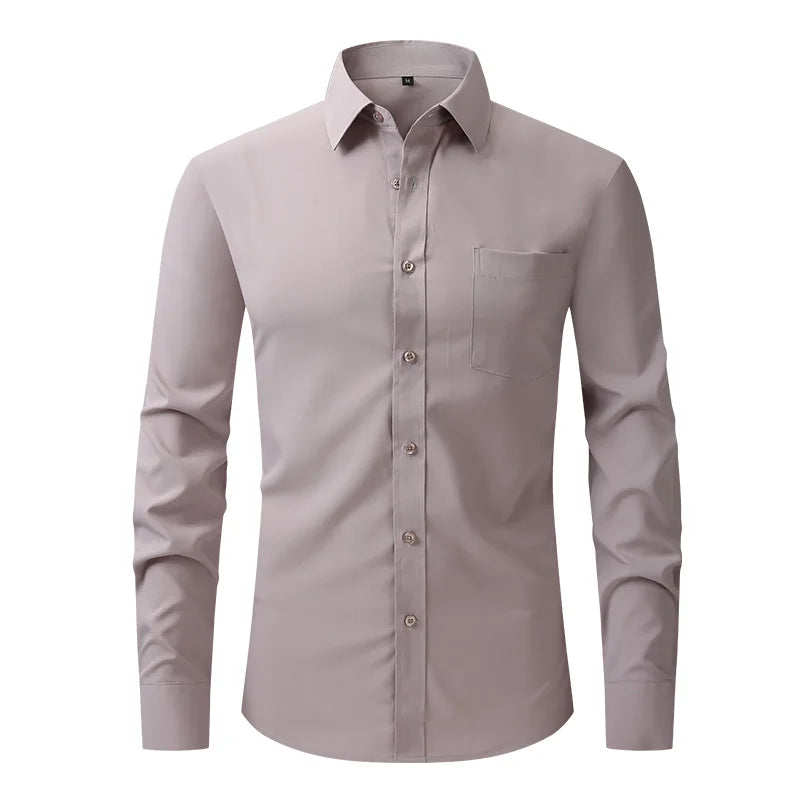 All Around Stretch Men's Shirt Business Casual Long-sleeved Shirt's Professional Formal Anti-wrinkle Solid Color Men's Clothing