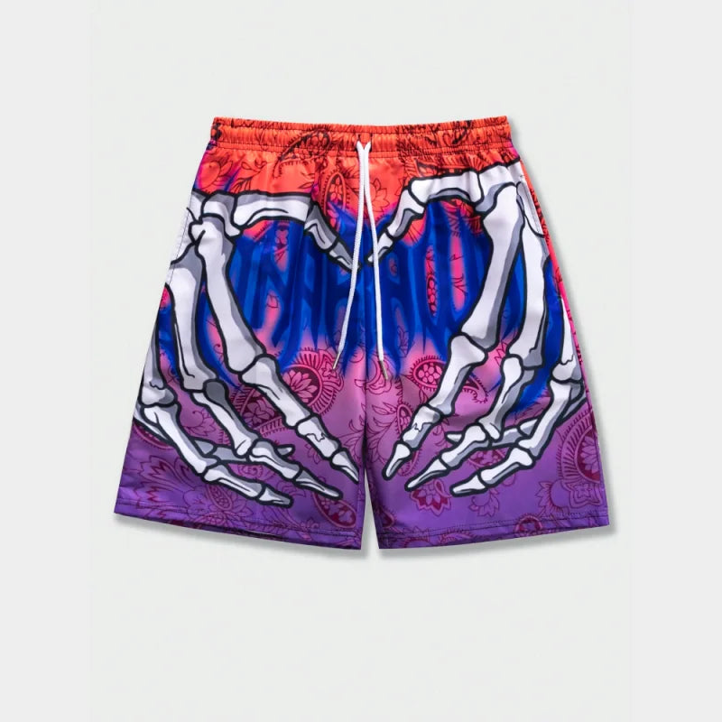Trend Skeleton Hand Graphic Beach Shorts For Men Fashion Cool Summer 3D Printed Short Pants Loose Streetwear Hip Hop Swim Trunks
