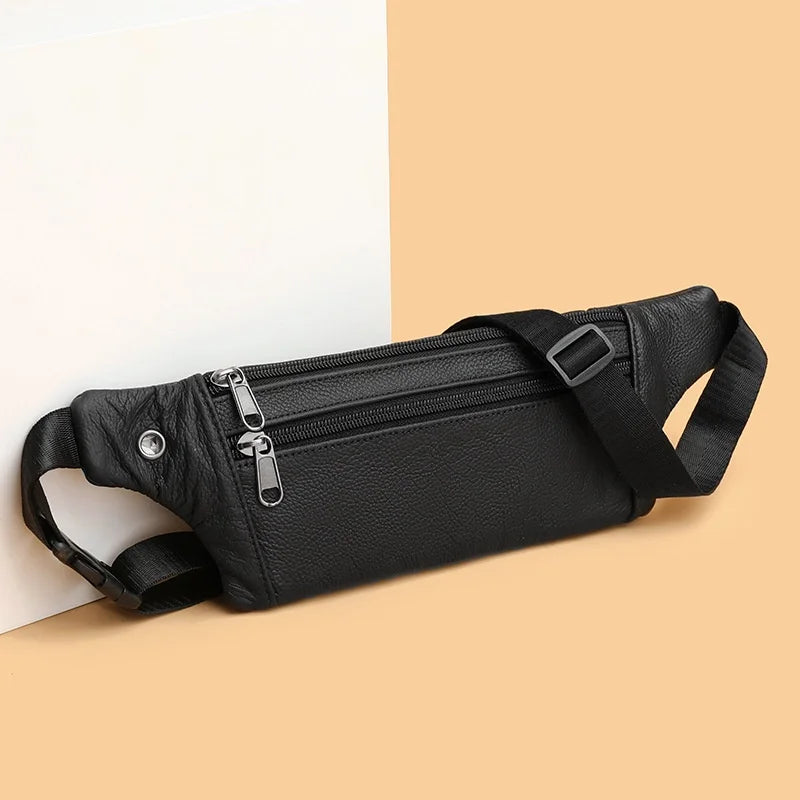 GENODERN Genuine Leather Men's Belt Bag Ultra-Thin Crossbody Bag