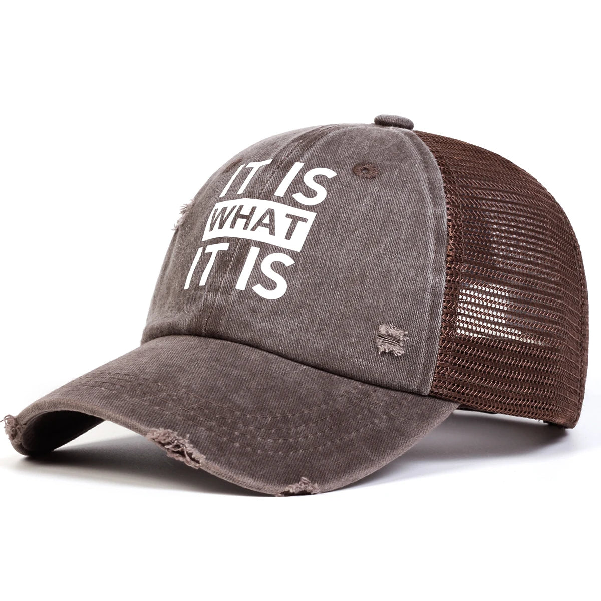 Unisex IT IS WHAT Letter Print Wash Baseball Net Caps Hip Hop Cap Spring Summer Outdoor Adjustable Casual Hats Sunscreen Hat ﻿