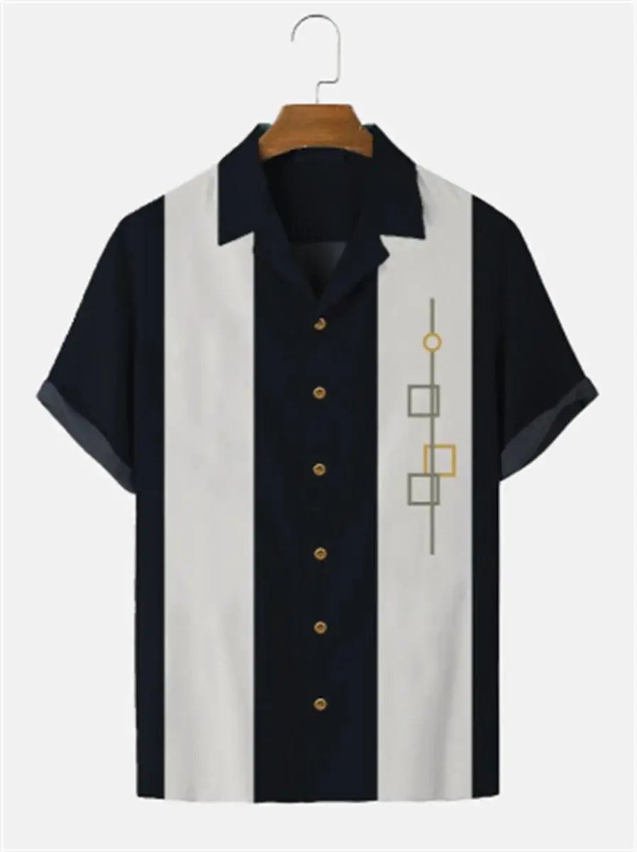 Stripes Simple Casual Dress Shirts European Size Men's Hawaiian Fashion Short Sleeve Loose Breathable Top Button Summer