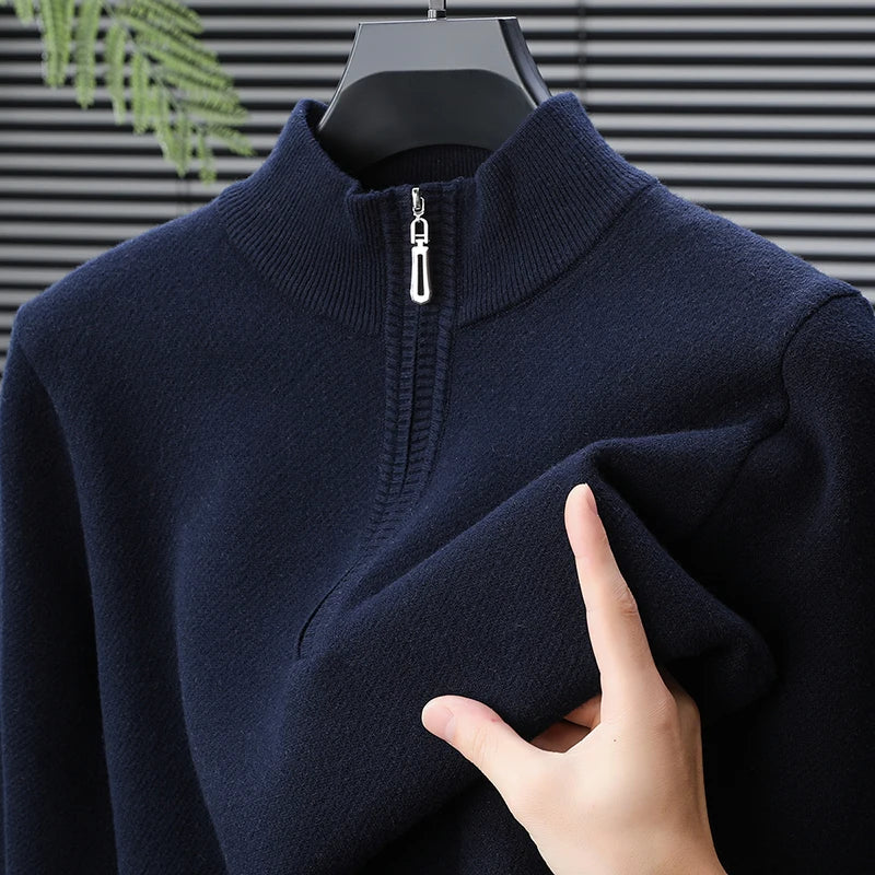 New Sweatwear Mens Turtlenecks Sweaters Knit Pullovers Solid Color Long Sleeved Sweater Male Oversize Zipper Basic Coats Jumper