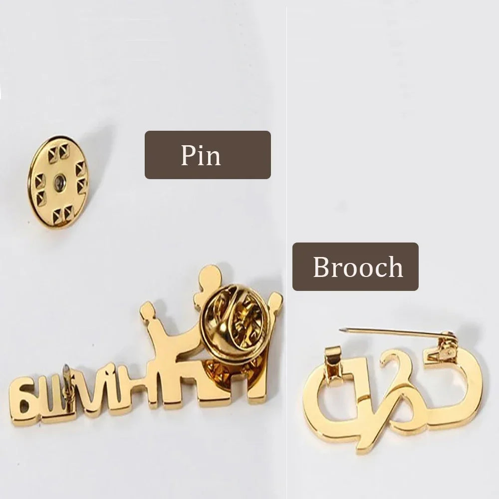 Mini-World Custom Name Brooch Jewelry For Men Personality LOGO Pins Business Casual Unisex Nameplate Brooch Father's Day Gift