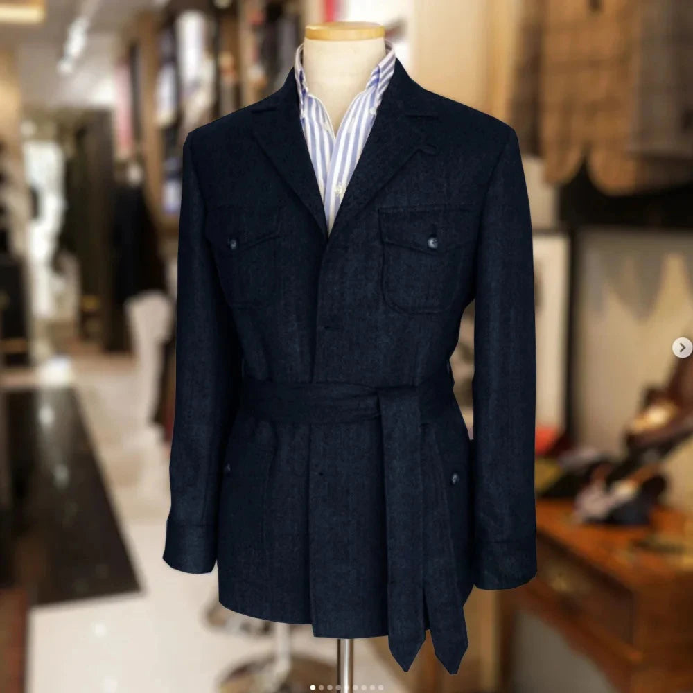 Only jacket 1 PCS Men Coat With Belt Vintage Tweed Hunting Casual Hunting Casual Men's Blazer Single Breasted Stylish