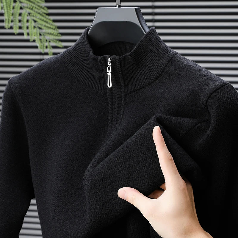 New Sweatwear Mens Turtlenecks Sweaters Knit Pullovers Solid Color Long Sleeved Sweater Male Oversize Zipper Basic Coats Jumper
