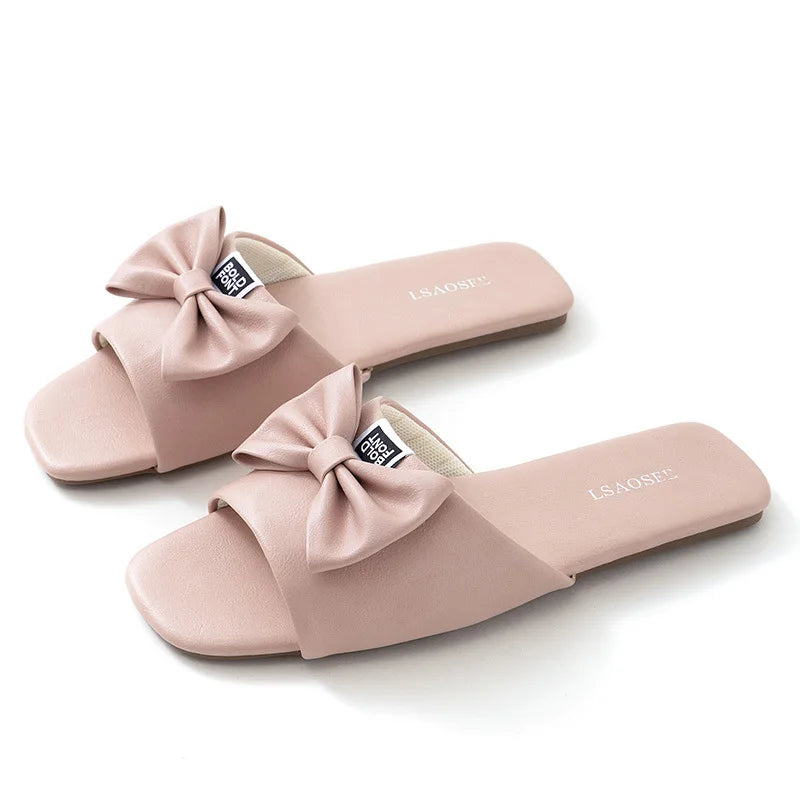 Leather Slippers Women Wear Office Slippers in Spring and Summer, Ladies Indoor Home Non-slip Tendon Bottom.