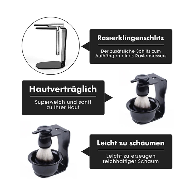 Shaving Brush Set, 3-in-1 Shaving Set with Shaving Brush, Shaving Bowl and Shaving Stand, Father's Day Men's Shaving Gift Set