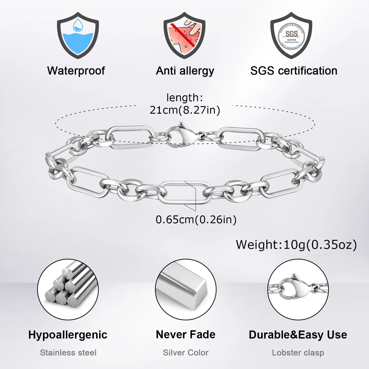 New Stainless Steel Bracelets for Men Boys,Anti Allergy Chain Links Wristband,Hip Hop Trendy Jewelry Gifts to Father BBF