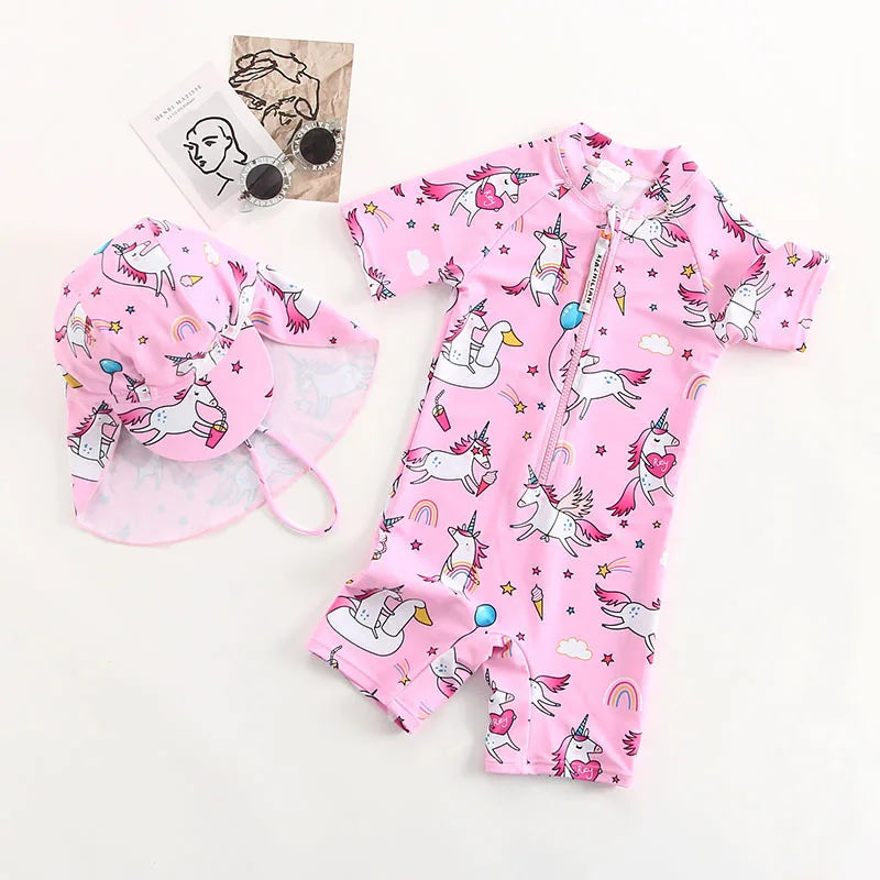 UPF50 Girls Swimwear Long Sleeves Floral Baby Swimsuit UV Protection Children's Swimming Suit Beach Summer Toddler Bathing Suit