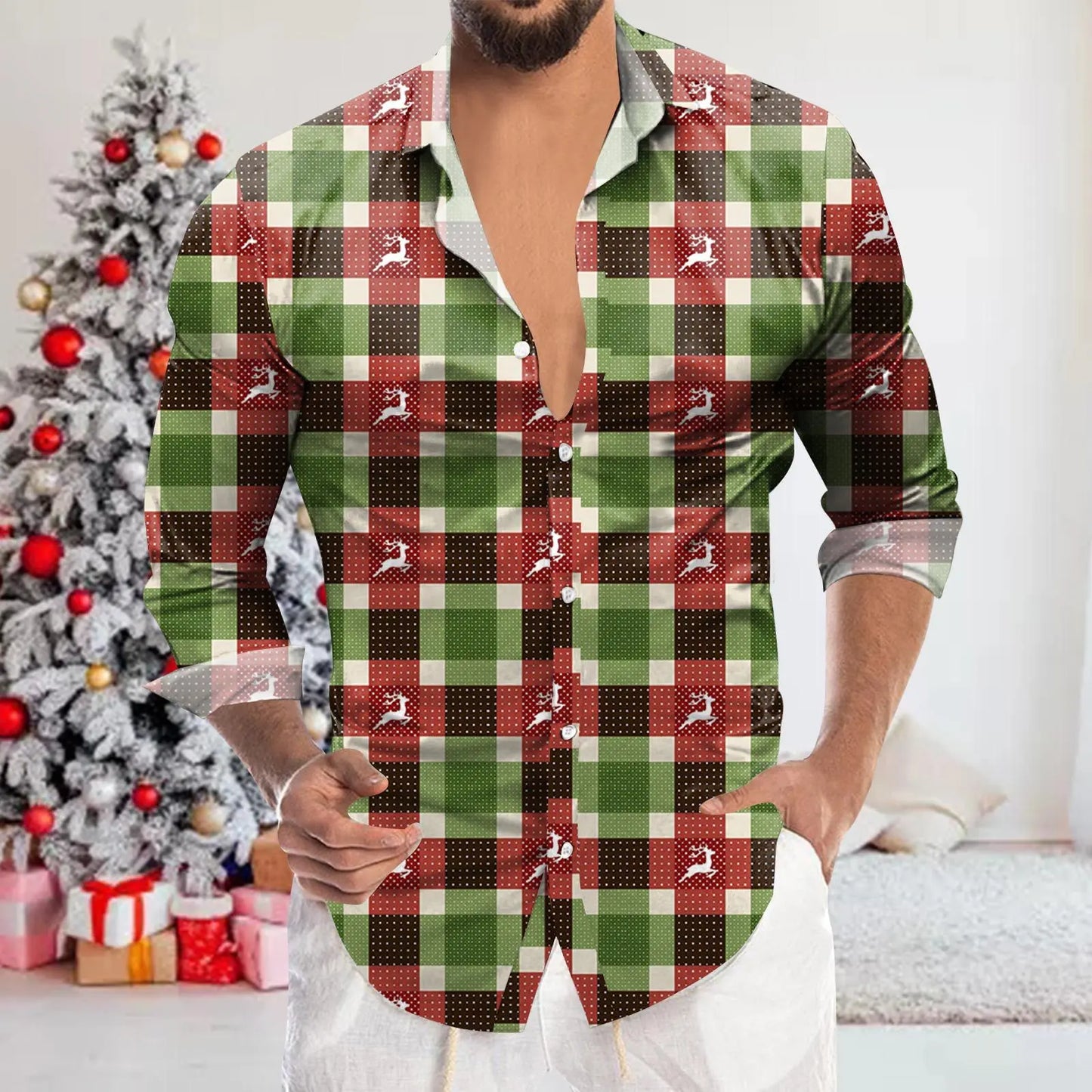 Men's Shirt Merry Christmas Print Long Sleeve Shirt For Men Vacation Party Luxury Y2k Hawaiian Smooth Clothes Streetwear Blouse