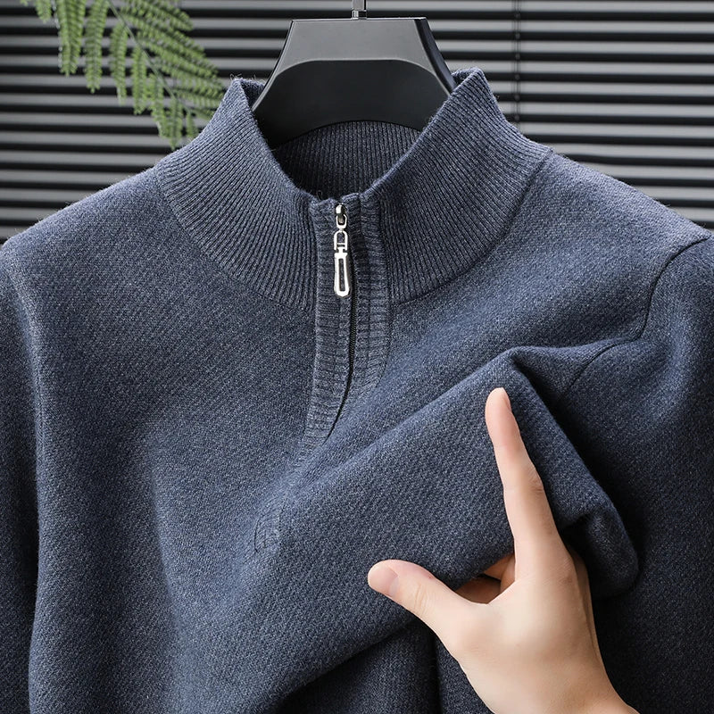 New Sweatwear Mens Turtlenecks Sweaters Knit Pullovers Solid Color Long Sleeved Sweater Male Oversize Zipper Basic Coats Jumper
