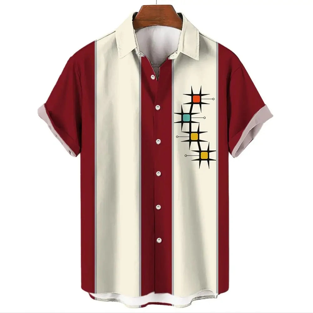 Vintage Men's Shirt for men Fashion Pattern Stripes Tops Summer Men's Clothing Short-Sleeved Button Loose Blouse Hawaiian Shirts