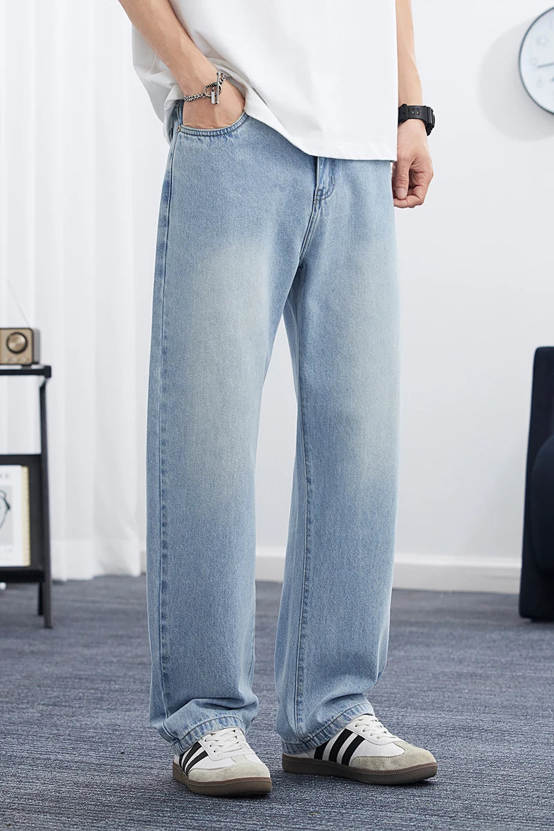 2025 Spring/Summer Korean Style Straight Leg Lyocell Jeans Men's Fashion Versatile Loose Thin Pants Men's Washed Retro ﻿
