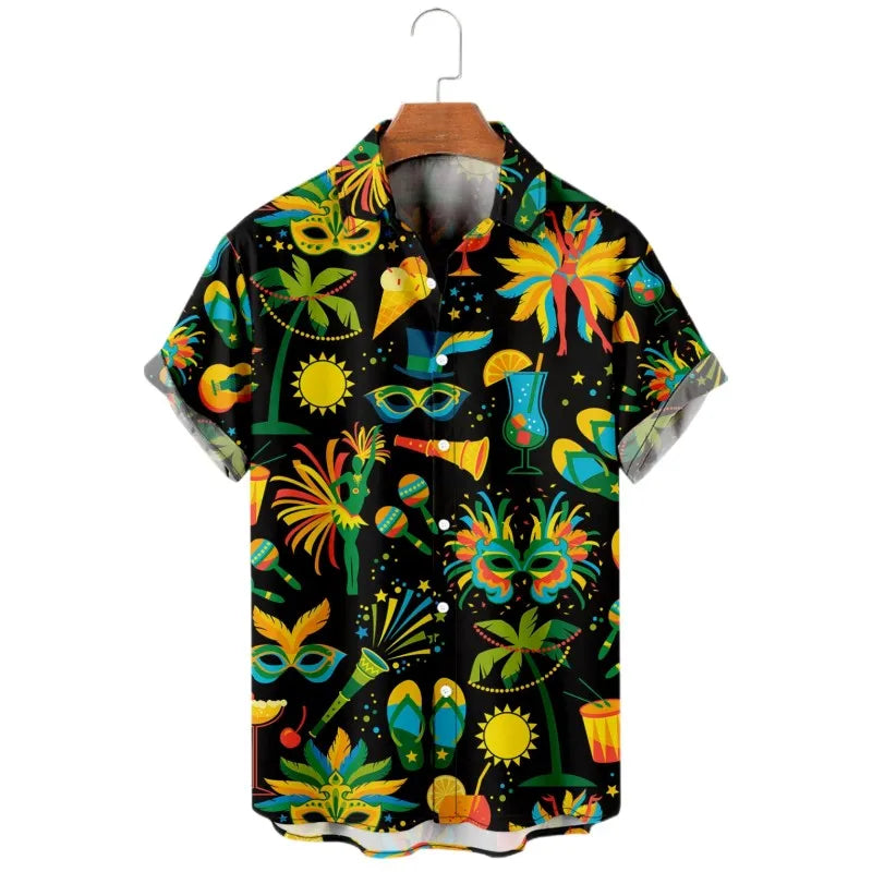 2023 Men's Hawaiian Shirt Cat Printed Short Sleeve Tops Beach Vacation Sunset Harajuku Clothing Casual Unisex Style Shirts