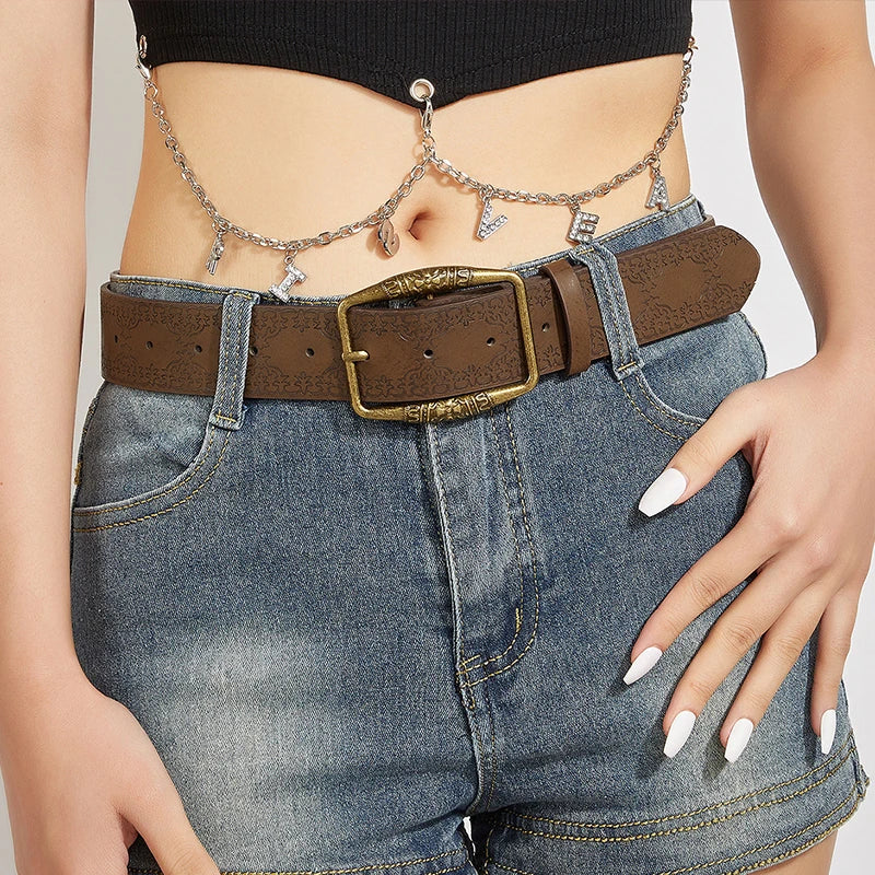 Ethnic Style Retro Y2K Belts For Women High Quality Vingtage Brown Unisex Men Jeans Belt Personality Waistband Deisgner