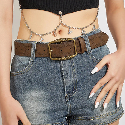 Ethnic Style Retro Y2K Belts For Women High Quality Vingtage Brown Unisex Men Jeans Belt Personality Waistband Deisgner