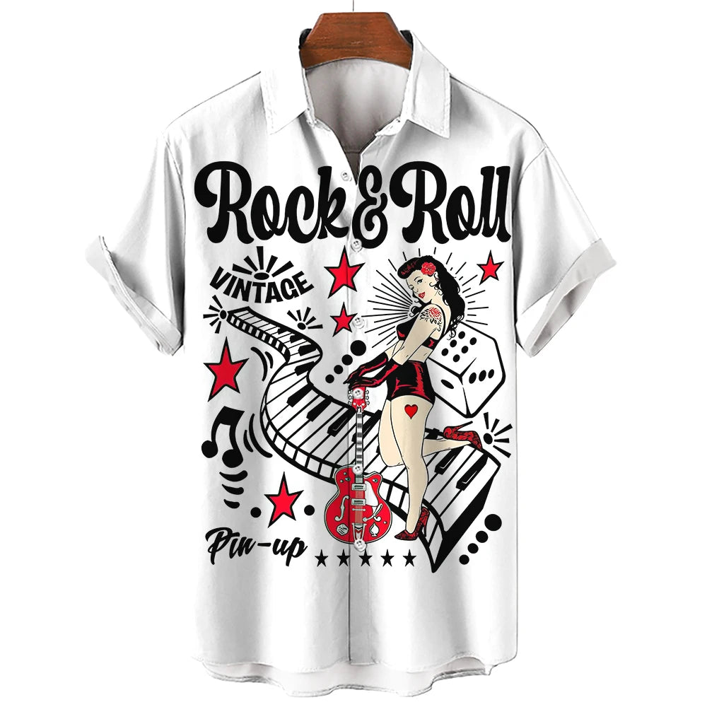 Men's Hawaiian Shirts For Men Casual Musical Instruments 3D Printed Shirts Loose Short-sleeve Beach Blouses Tops Camicias homme