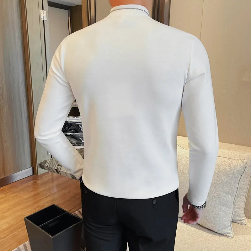 Fashion Strap Long-Sleeved T-shirt, Men's Autumn and Winter New Slim Fit Half Turtleneck Bottoming Shirt Fashion City Knitwear