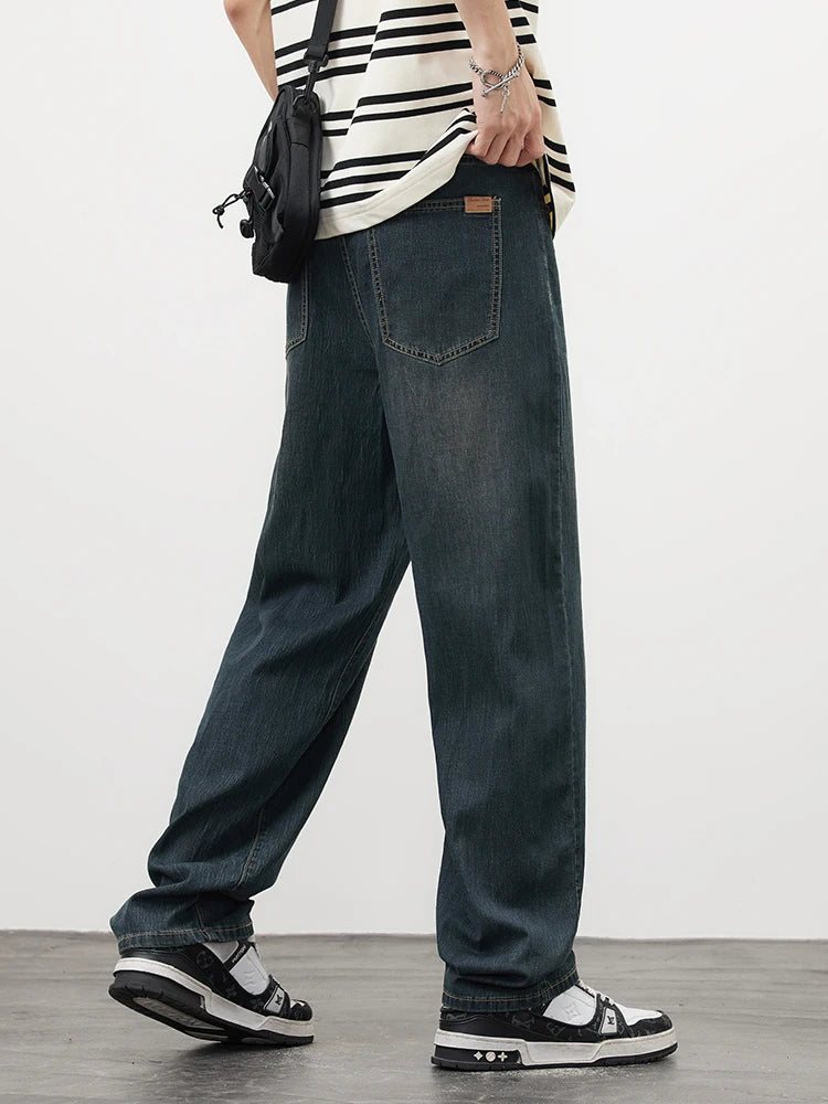 New Men's Straight Vintage Jeans Soft Lyocell Casual Trousers Personality High Quality Male Korean Fashion Baggy Denim Pants