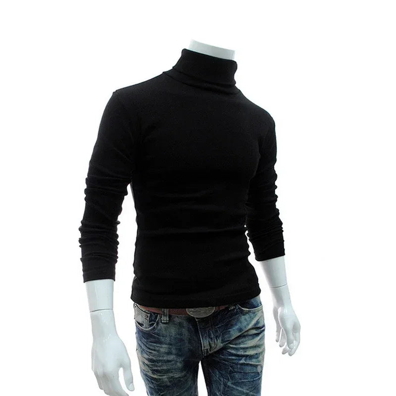 Spring Thin Men Turtleneck Sweaters Black Pullovers Clothing for Men Cotton Harajuku Knitted Sweater Male Solid Pull Hombre Tops