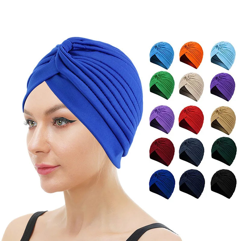 Twist Turban Caps Women Knot Muslim Hijab Shiny Indian Hat Sleep Night Cap Casual Solid Color Headscarf Stretch Head Wrap