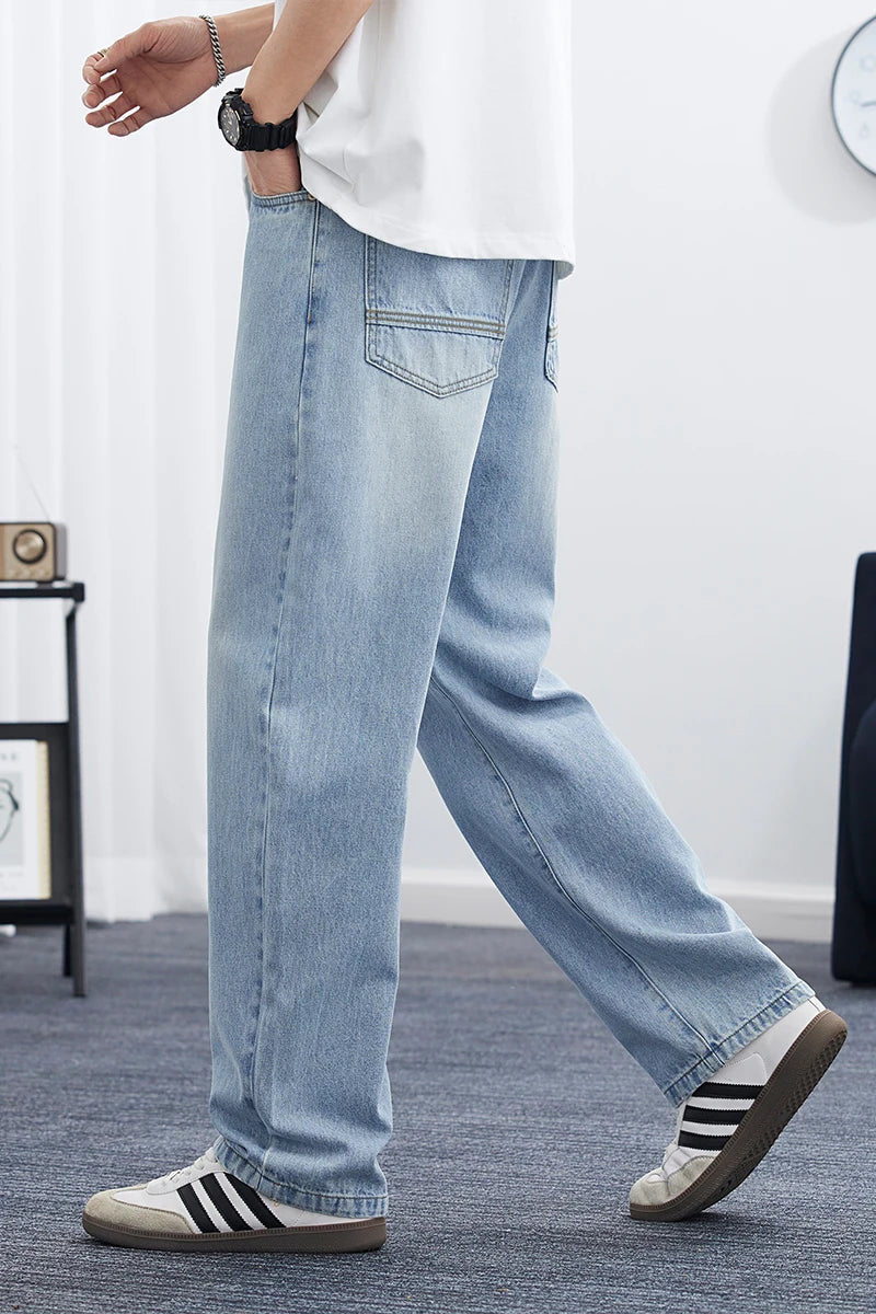 2025 Spring/Summer Korean Style Straight Leg Lyocell Jeans Men's Fashion Versatile Loose Thin Pants Men's Washed Retro ﻿