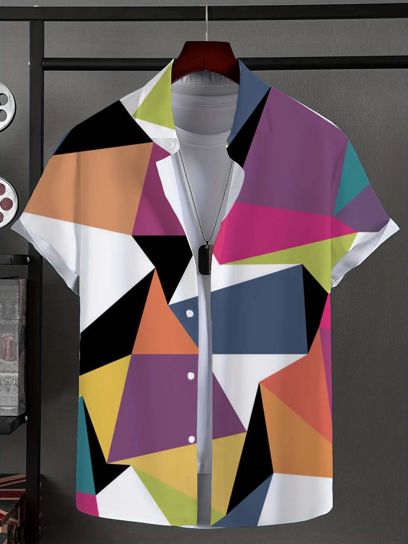 Men's Shirt Novel striped patchwork Graphic Button Up Shirt Fashion Casual New Unisex Shirt Vacation Lapel Short Sleeves Shirt