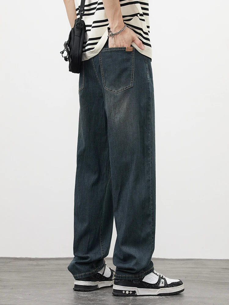 New Men's Straight Vintage Jeans Soft Lyocell Casual Trousers Personality High Quality Male Korean Fashion Baggy Denim Pants