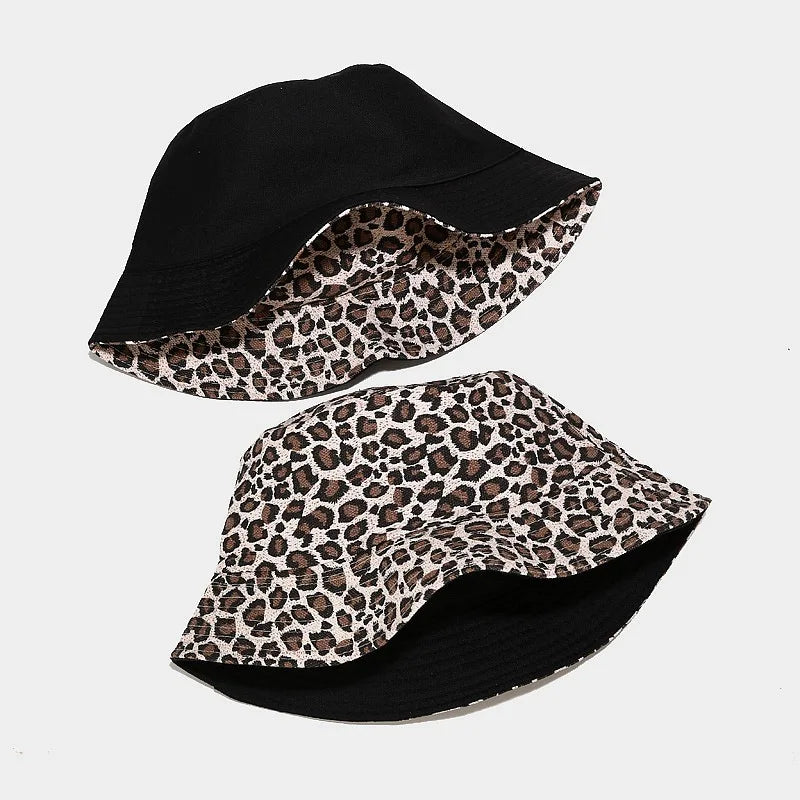 Reversible Bucket Hats Unisex Leopard Print Fisherman Hat Outdoor Sunscreen Beach Travel Hiking Sun Hat For Men Women