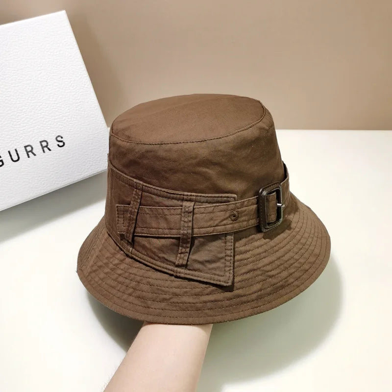 Designer Brand Fashion Women Belt Buckle Bucket Hat Luxury Sunscreen Panama Flat Fisherman Hat Casual Beach Sun Hats Basin Cap