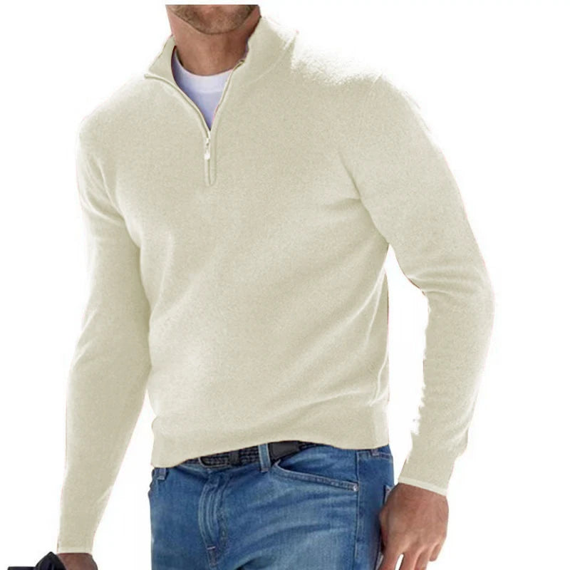 Men Spring Autumn Sweatshir Imitation Cashmere Zipper Basic Sweater Long Sleeve Sweater Half Zipper Turtleneck Warm Pullover
