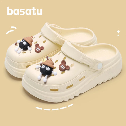 BASATU Women Garden Clogs Thick Platform Sandals Hollow Out Sandals Solid Color Non-slip Soft Sole Beach Shoes Summer Slippers