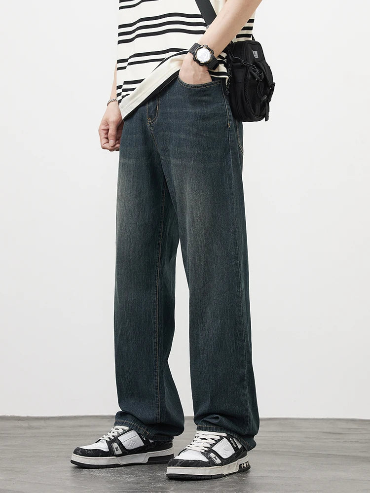 New Men's Straight Vintage Jeans Soft Lyocell Casual Trousers Personality High Quality Male Korean Fashion Baggy Denim Pants