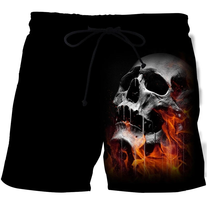 New Men's Skull 3D Print Beach Shorts Graphic Men's Casual Sports Shorts Summer Surfing Shorts Comfortable Shorts Hip Hop Pants