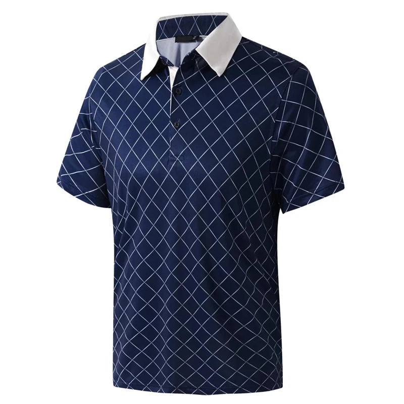 Stars Tree Pattern 3D Printed Polo Golf Shirt For Men Plaid Striped Design Casual Sports Button T-shirt Short Sleeves Sunday