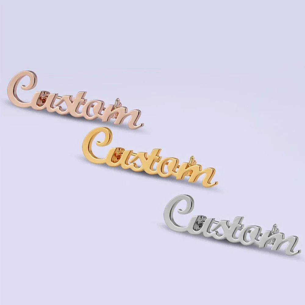 Mini-World Custom Name Brooch Jewelry For Men Personality LOGO Pins Business Casual Unisex Nameplate Brooch Father's Day Gift