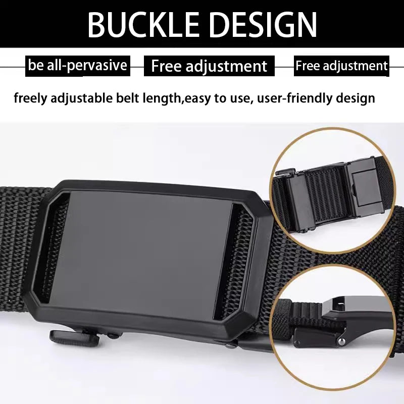 Men's Belt Automatic Metal Buckle Nylon Webbing Outdoor Work Tactical Belt Toothless Automatic Buckle Casual Sports Canvas Belts