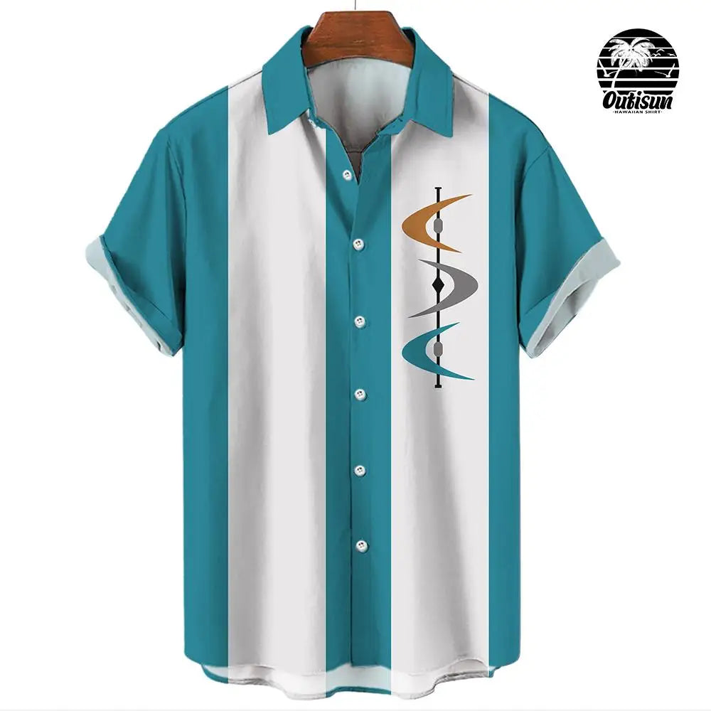 New Hawaiian Shirts for Men Casual Button Down Short Sleeve Unisex Striped 3D Print Summer Beach European Size S to 5XL