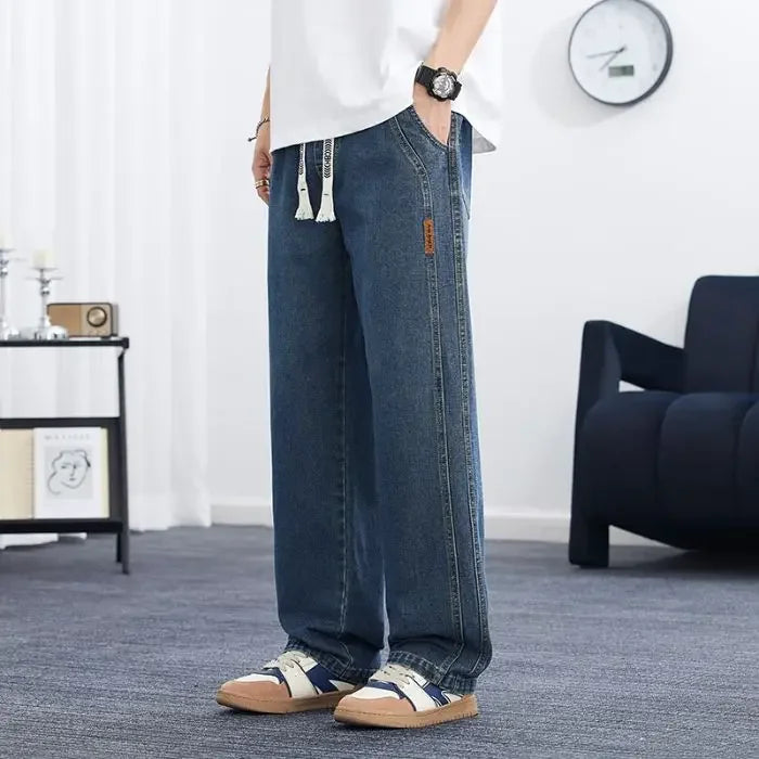 2025 Baggy Cargo Summer Ice Thin Men's Straight Jeans  Oversize Straight Denim Casual Denim Pant Male Streetwear Y2k Pants Loose