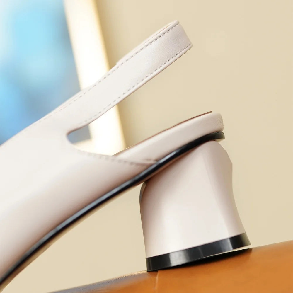 【JOCHEBED HU】new brand summer new style fashion women genuine personality leather buckle square toe thick heel shoes 34-43