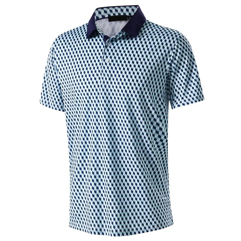 Stars Tree Pattern 3D Printed Polo Golf Shirt For Men Plaid Striped Design Casual Sports Button T-shirt Short Sleeves Sunday