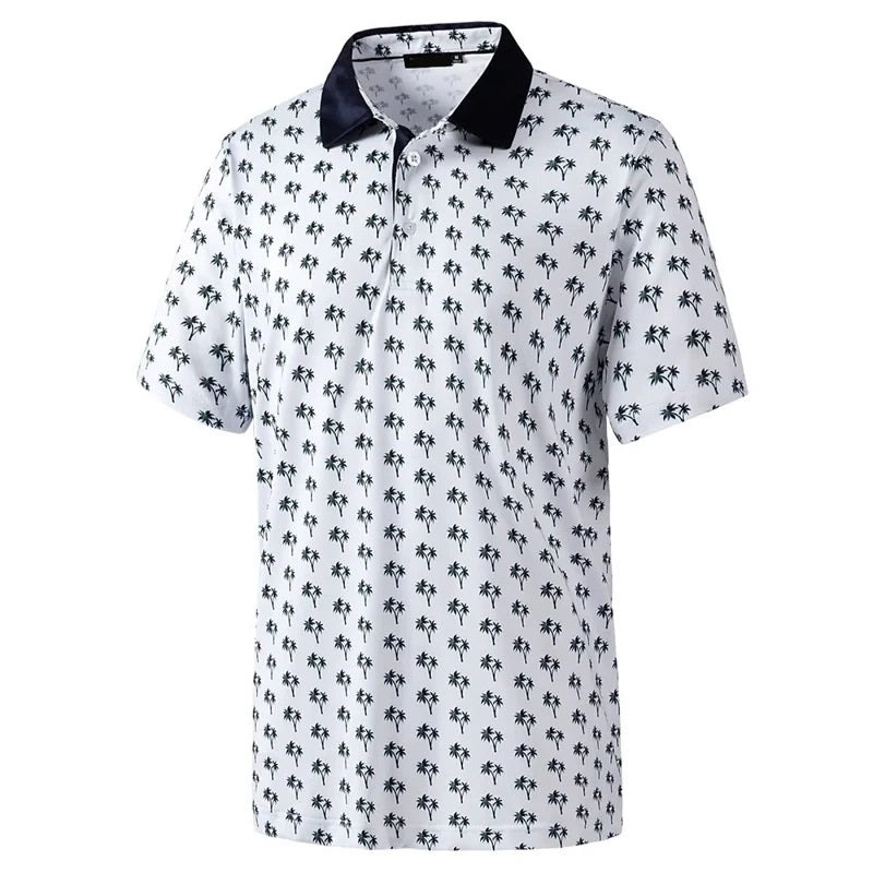 Stars Tree Pattern 3D Printed Polo Golf Shirt For Men Plaid Striped Design Casual Sports Button T-shirt Short Sleeves Sunday