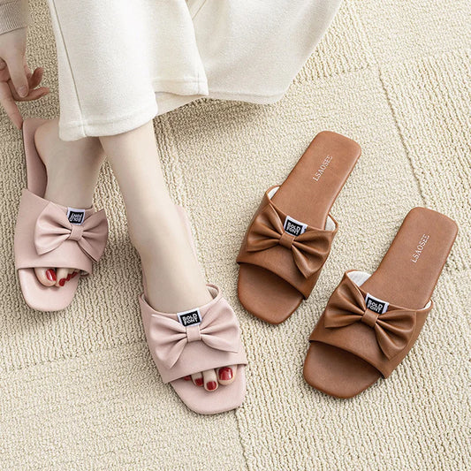 Leather Slippers Women Wear Office Slippers in Spring and Summer, Ladies Indoor Home Non-slip Tendon Bottom.
