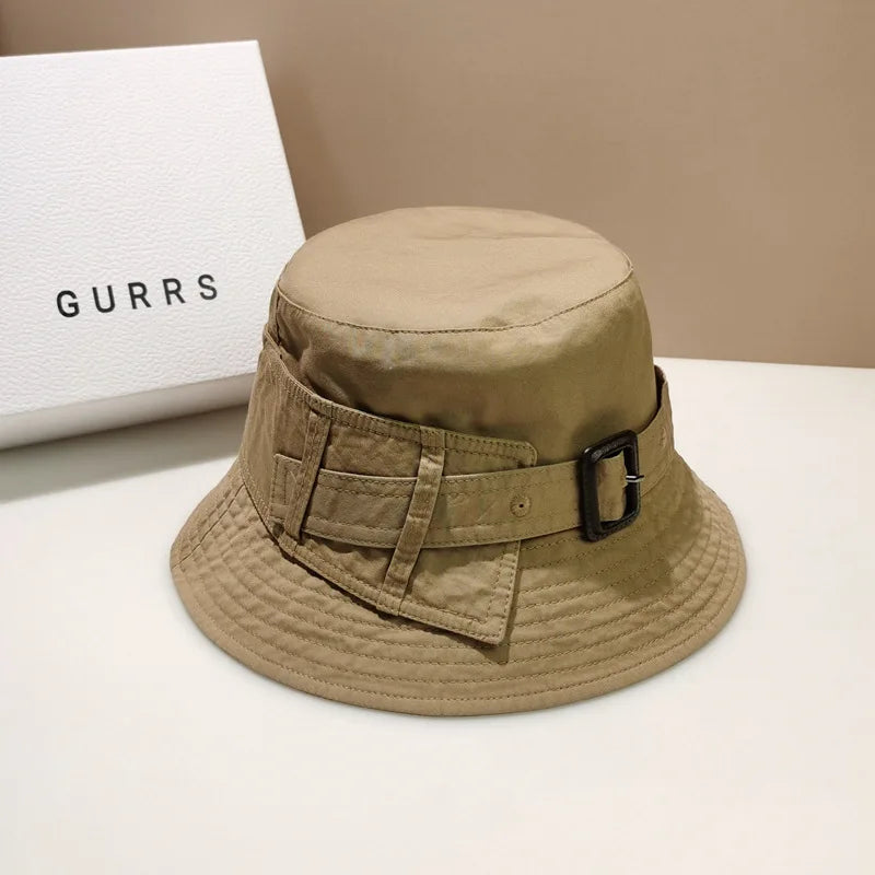 Designer Brand Fashion Women Belt Buckle Bucket Hat Luxury Sunscreen Panama Flat Fisherman Hat Casual Beach Sun Hats Basin Cap