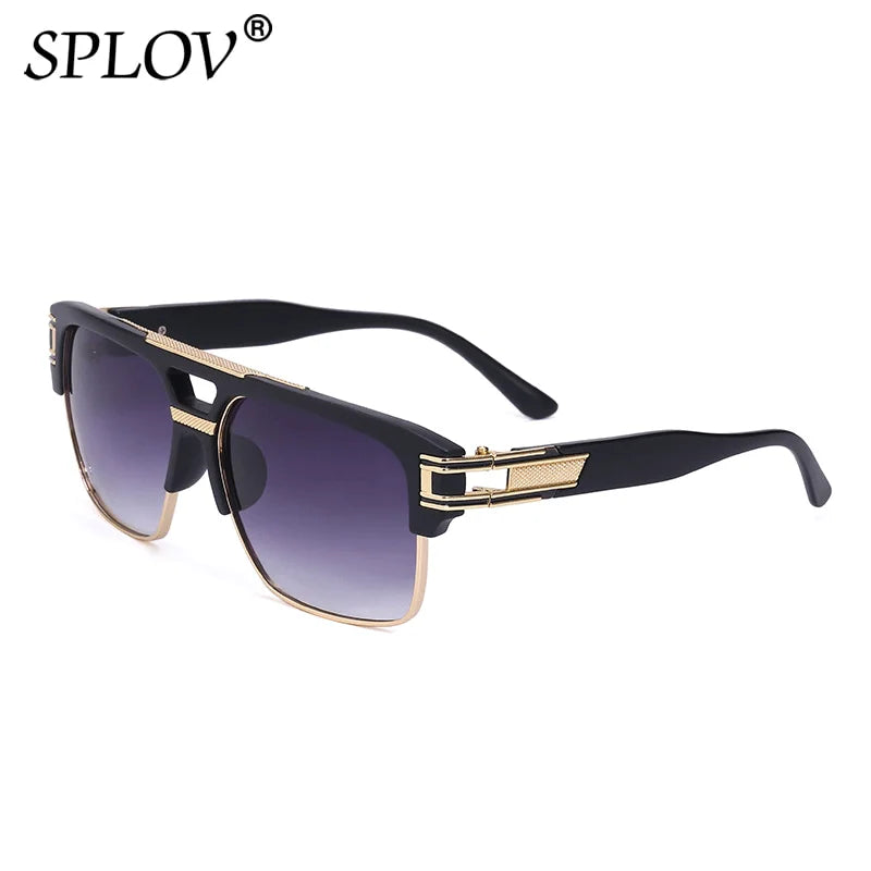 Trendy Luxury Men Sunglasses Square Large Frame Mirror Gradient Clear Lens Metal Shades Anti Blue Light Oculos De Sol UV400
