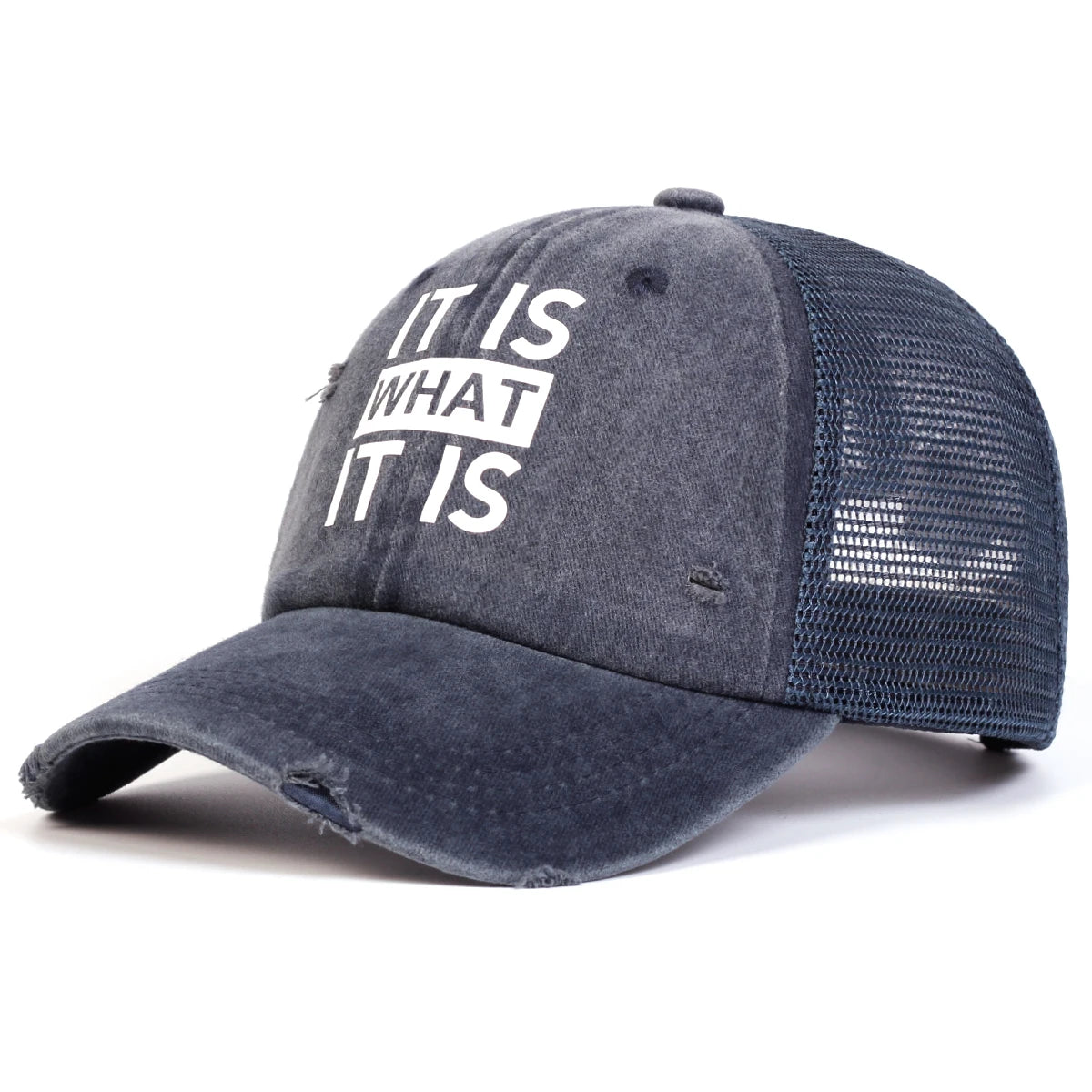 Unisex IT IS WHAT Letter Print Wash Baseball Net Caps Hip Hop Cap Spring Summer Outdoor Adjustable Casual Hats Sunscreen Hat ﻿