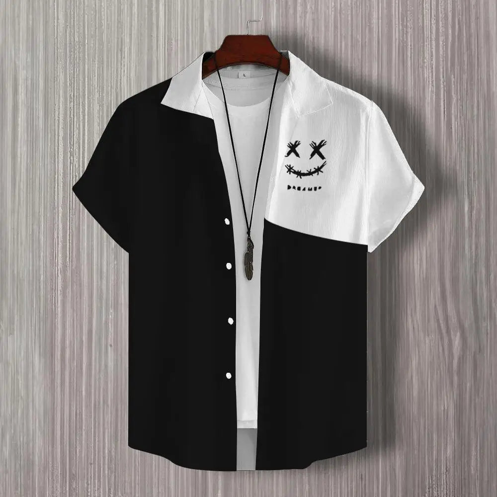 Simple Men's Shirt 3d Patchwork Print Hawaiian Shirts For Men Casual Man Clothes Loose Oversized High Quality Short Sleeve Shirt