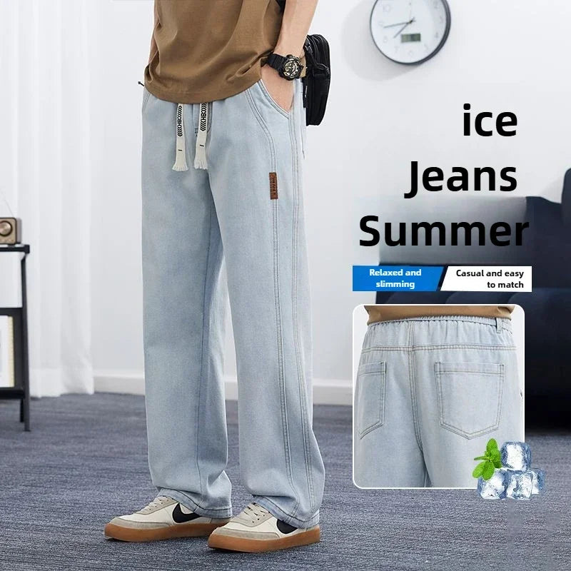 2025 Baggy Cargo Summer Ice Thin Men's Straight Jeans  Oversize Straight Denim Casual Denim Pant Male Streetwear Y2k Pants Loose