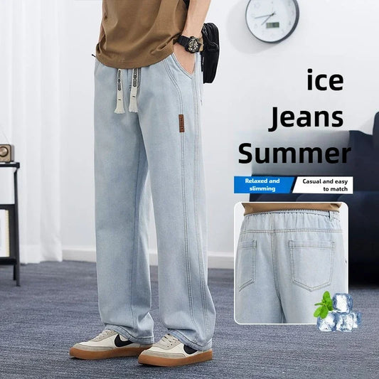 2025 Baggy Cargo Summer Ice Thin Men's Straight Jeans  Oversize Straight Denim Casual Denim Pant Male Streetwear Y2k Pants Loose